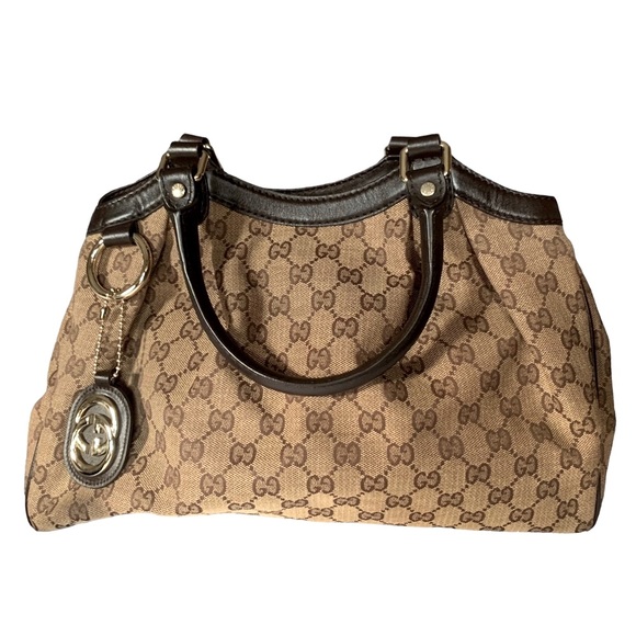 Like New GUCCI Sukey GG Canvas Medium Tote Shoulder Bag Brown Tan Monogram - Picture 16 of 17